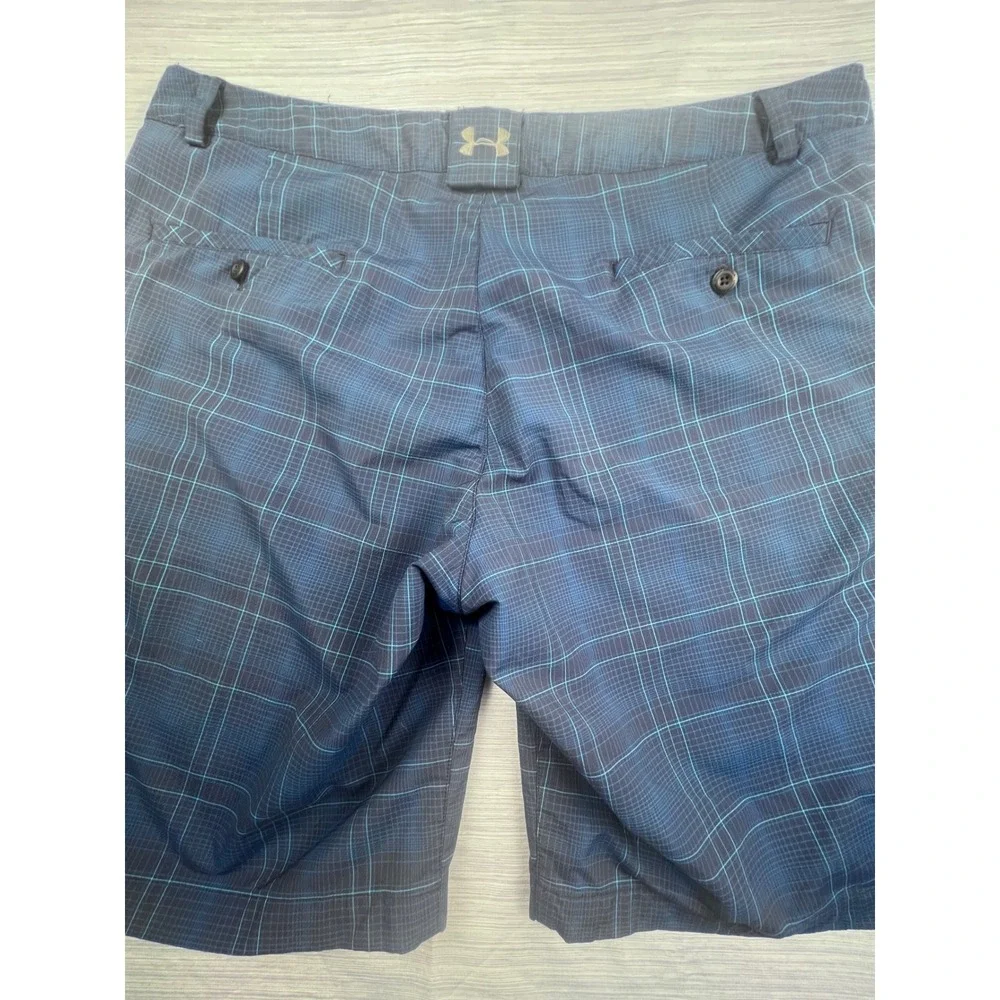 Under Armour Mens Blue Plaid Golf Shorts Size 38 HeatGear Performance Active 558